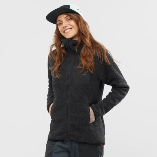 Black Salomon Outline Warm Teddy Full Zip Women's Jackets | IE BZ9126